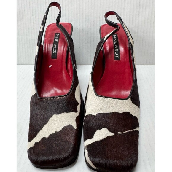 Nine West Cowhide Slingback Square Toe Heels Western Women’s shoe size 9.5 - Picture 2 of 5